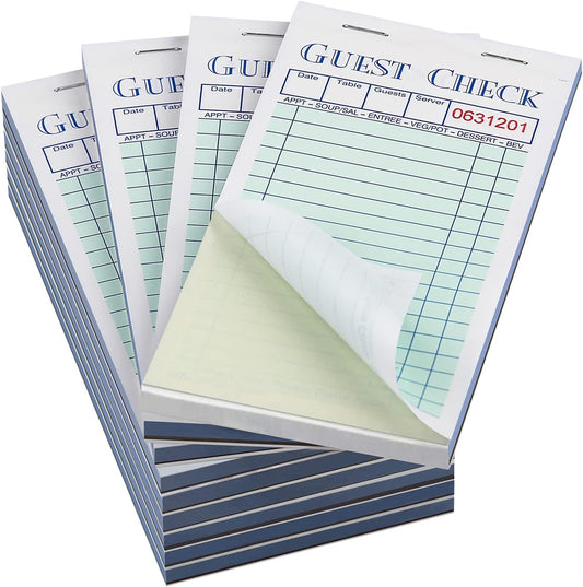 Batrical Guest Checks Server Note Pads 1000 Sheets With Carbonless Copy Paper for Restaurants (20 Books) 3.5" x 6.75" Per Ticket Book