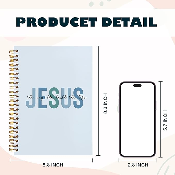 Boho Christian Notebook Journal, Christian Gifts for Women, Bible Notebooks for Note Taking, Bible Journaling Notebook, Jesus the Way the Truth the Life Hardcover Spiral Notebook 5.5x8.3 blue
