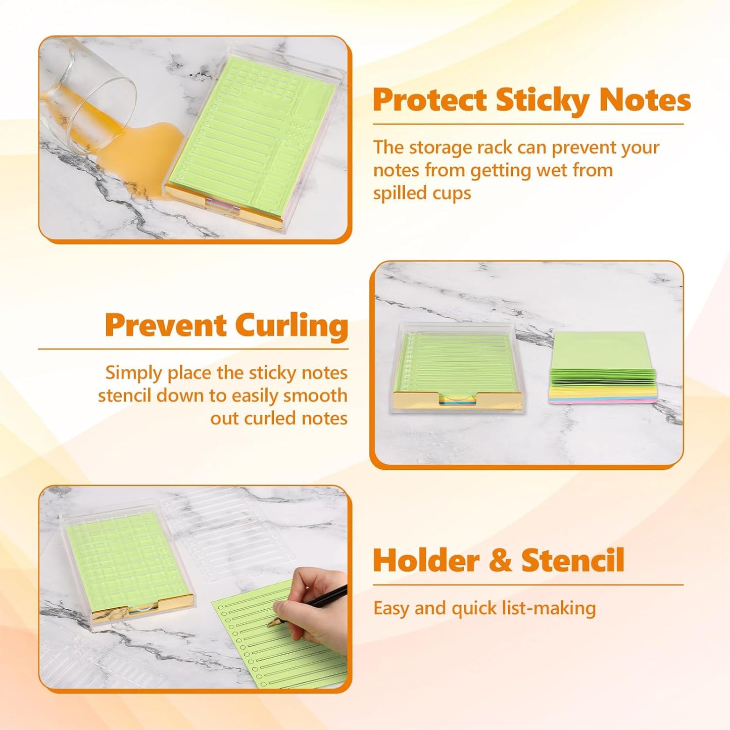 4" x 6" Sticky Notes Holder with 5 Different Stencil & 100 Sheet Post It Notes Clear Acrylic Self-Stick Sticky Note Dispenser Post It Note Holder Memo Organizer for Classroom Office Desk Organizer