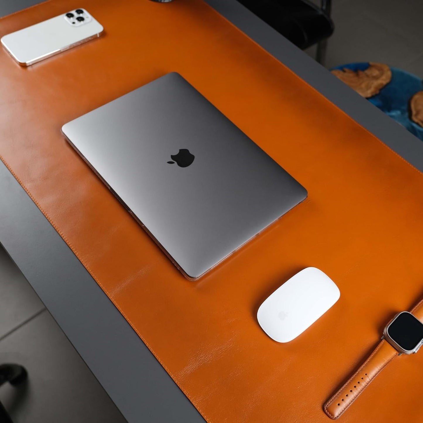 Jersey Genuine Calfskin Leather Desk Pad, Office Desk Mat with Non-Slip Bottom, Smooth Surface for Mouse & Keyboard, Desk Protector (14.6x31.5 inches) (Tan)