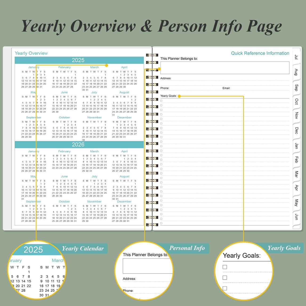 2025-2026 Planner - Weekly & Monthly Planner Spiral Bound from July 2025 - June 2026 with Monthly Tabs, Inner Pocke, 8.5" x 11", Teal