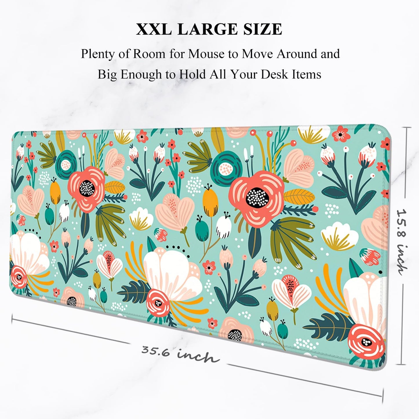 Auhoahsil Large Mouse Pad, XXL Gaming Mousepad, Desk Mat for Desktop, Thick Rubber, Big & Long Size, Stitched Edges, Full Desk Pad for Laptop & Computer, Extended 35.4 x 15.7 in, Colorful Flowers