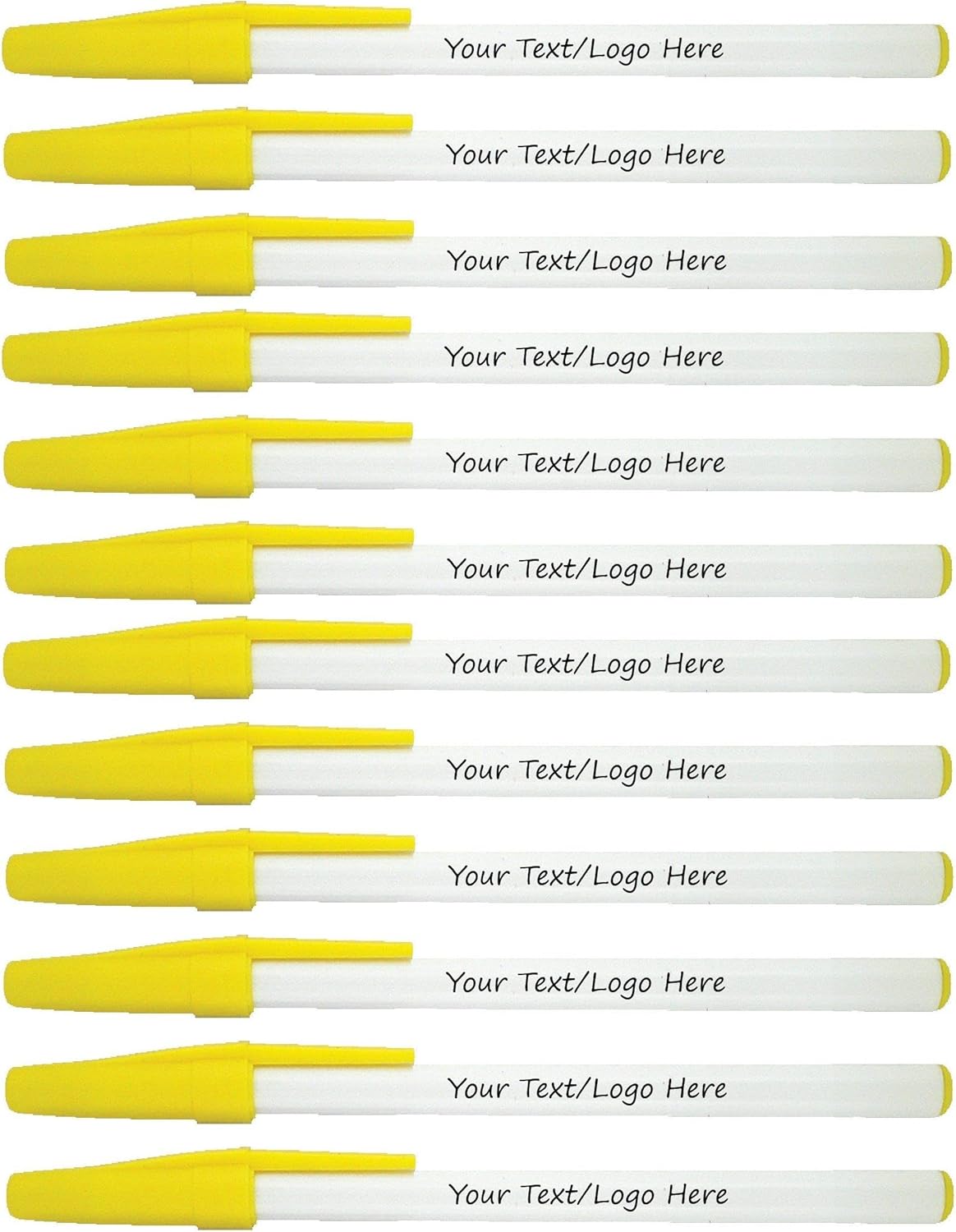 Personalized Stick Pens With your Custom Logo or Text-500 Pack Bulk-for Businesses, Parties, and Events, Custom Printed Slim Ballpoint Pens with Cap, Yellow, Black Ink