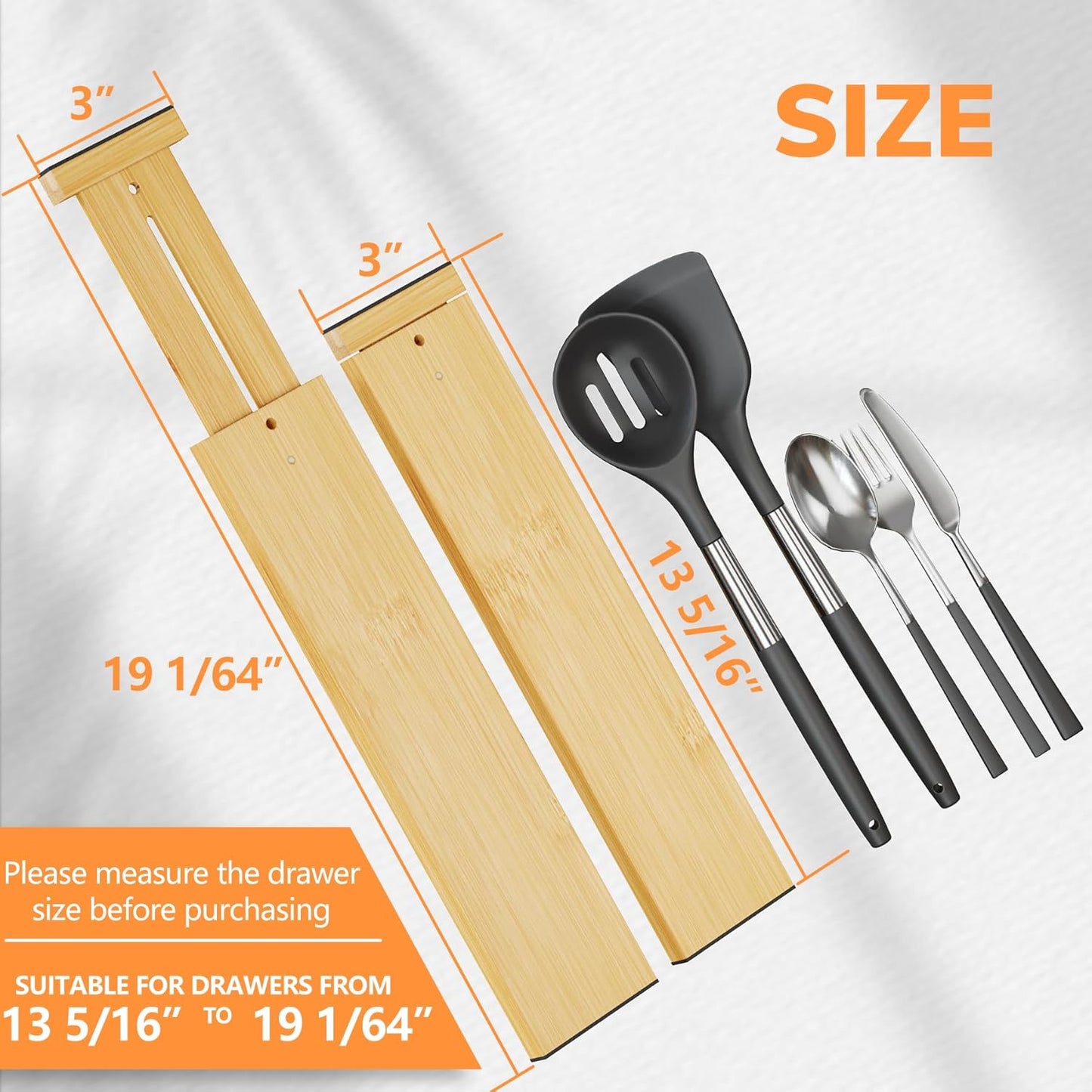 BAMEOS 4 pcs 3" High Bamboo Drawer Dividers Adjustable Drawer Organizer Expandable Drawer Organization Utensil Organizers for Kitchen Dresser Bathroom Bedroom and Office
