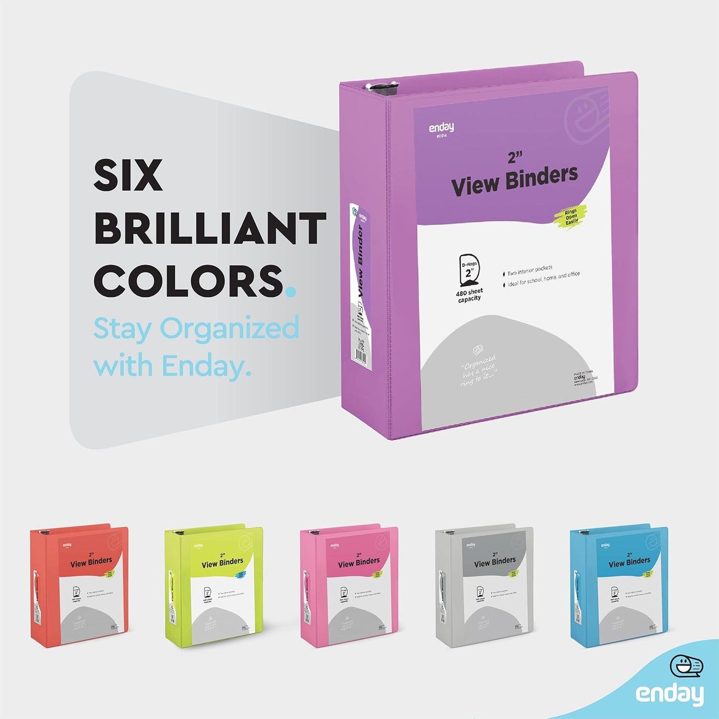 3 Slant D-Ring Binder 2 Inch Binder Purple, 2 in Clear View Cover w/ 2 Inside Pockets, Heavy Duty Colored School Supplies Binders Also Available in Blue, Pink, Red, Green, Grey (12 PC)–by Enday