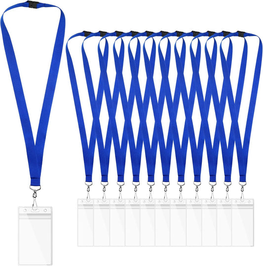 12 Pack Blue Breakaway Lanyards with Waterproof Badge Holders, Metal Hook, Polyester Neck Straps for ID Cards, Events, Office, and Schools