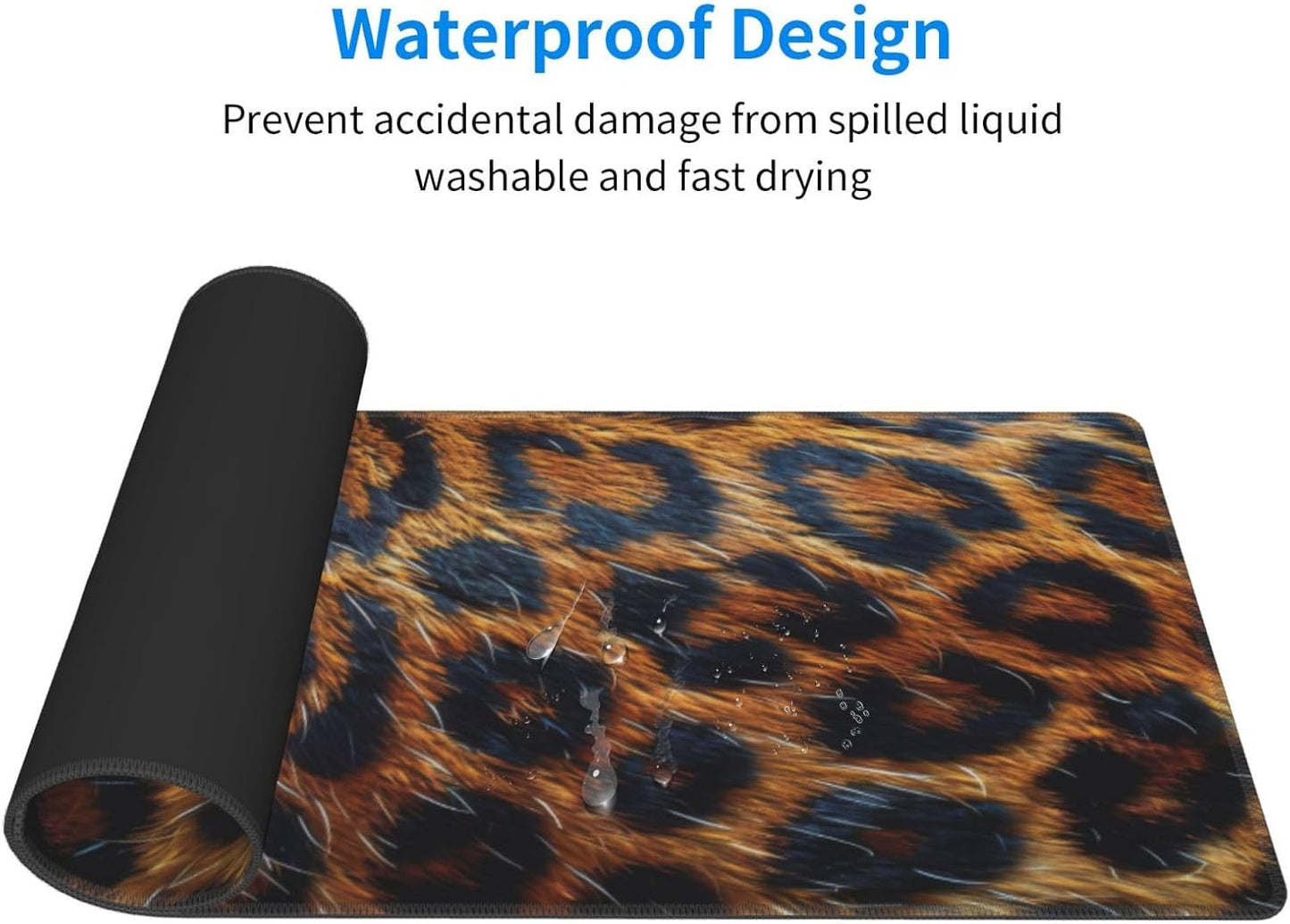 Gaming Mouse Pad, Large Non-Slip Rubber Base Mousepad, Keyboard Mouse Mat, Desk Pad with Stitched Edges, 31.5x11.8inch, Leopard-Skin Pattern