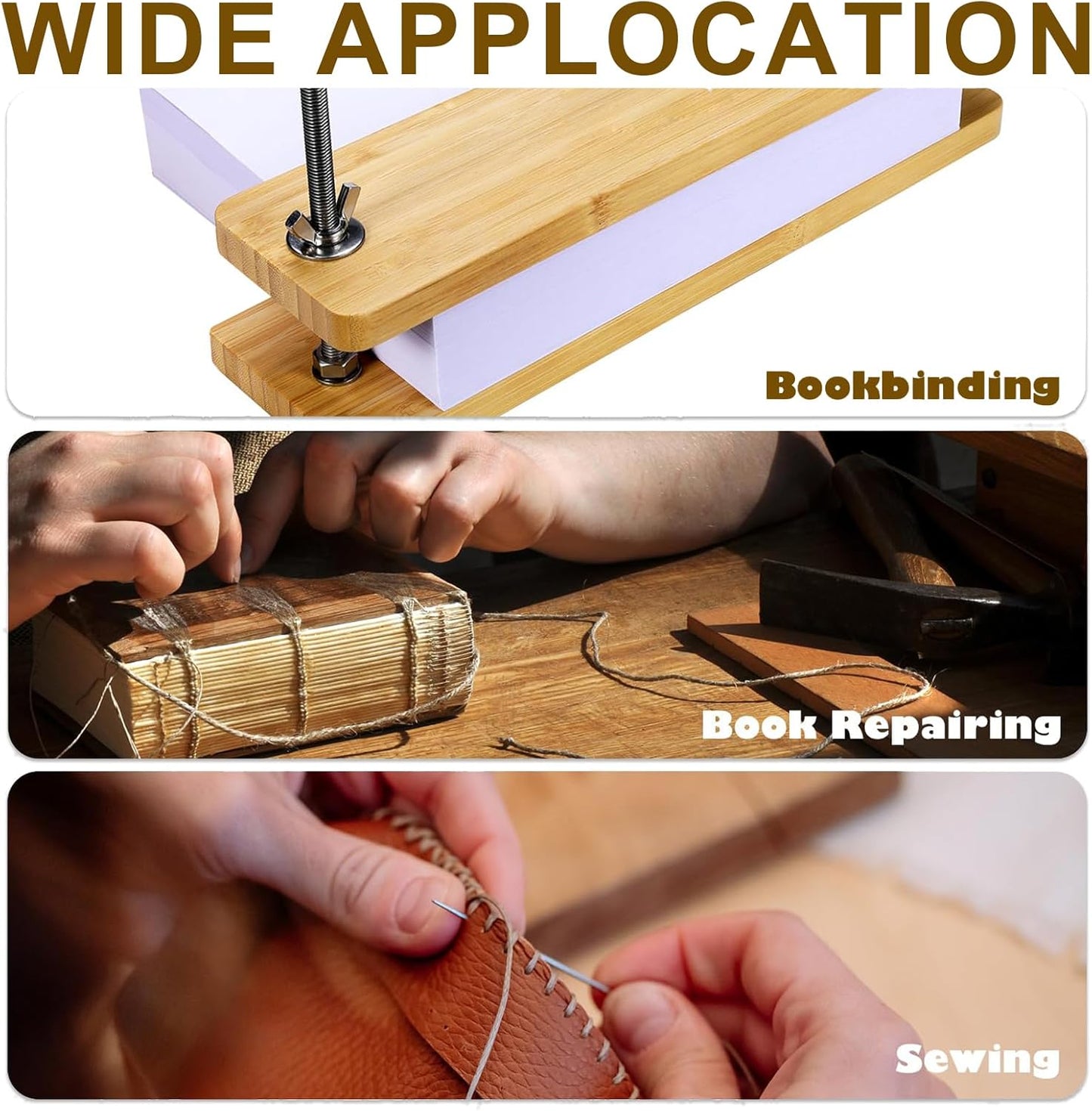 Book Binding Kits with 49 Pcs Hand Bookbinding Tools - Book Press with Anti-Slip Mat, Plastic Bone Folder, Waxed Thread, Bamboo Book Binding Materials DIY Bookbinding Crafts