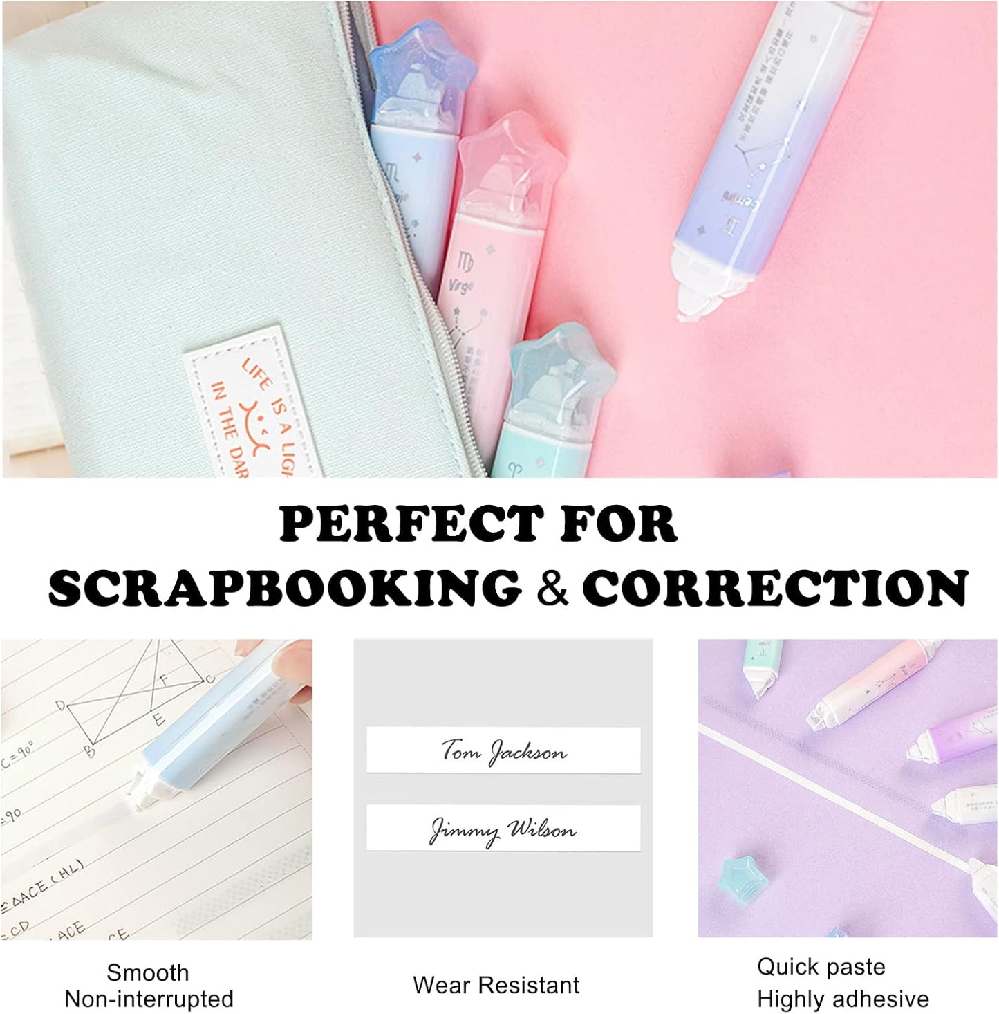 2 in 1 Correction Tape and Double Sided Tape Roller, Cute Quick Dry Japan Correction Tape, with Adhesive Tape Runner,for School Office supplies