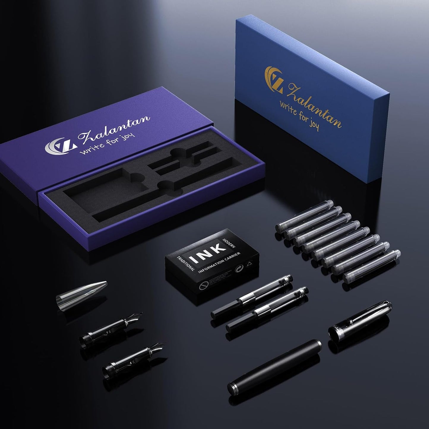 Fountain Pen-Smooth Writing Metal Water Pen with Gift Case Fine Nib Consistent Ink Flow Luxury Pen for Nice Pens Includes a Calligraphy Nib 8 Cartridges a Ink Refill Converter(Grey)