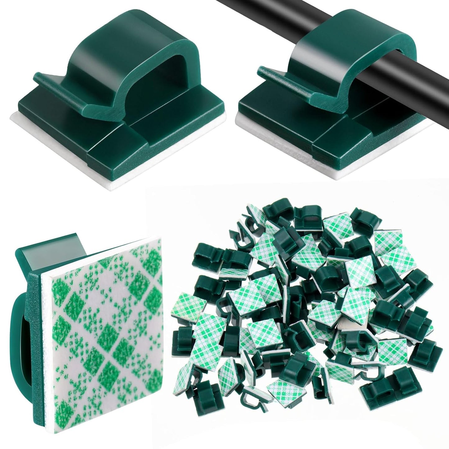 Blulu 100 Pcs Adhesive Cable Clips Bulk Wire Holder for Cord Organizer Clips Cable Management Outdoor Light Hooks for Christmas Wall String Lights Fairy Lights