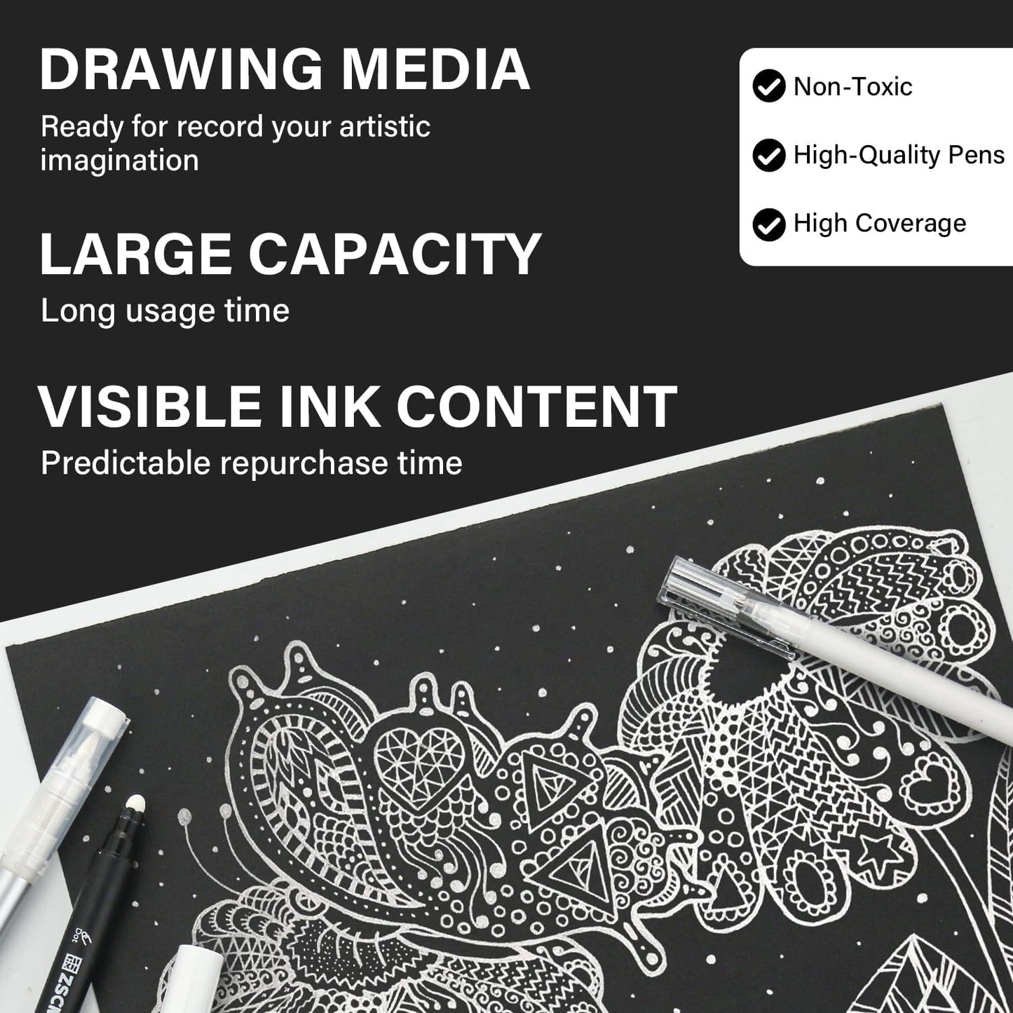 5 Pack White Acrylic Ink Pens for Drawing, Fine Point White Gel Pens, Opaque Acrylic Markers for Black Paper Drawing, Sketching, Illustration, Card Making