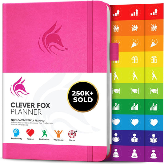Clever Fox Planner – Undated Weekly & Monthly Planner for Productivity, Time Management & Goals – Organizer Journal – A5 (Hot Pink)
