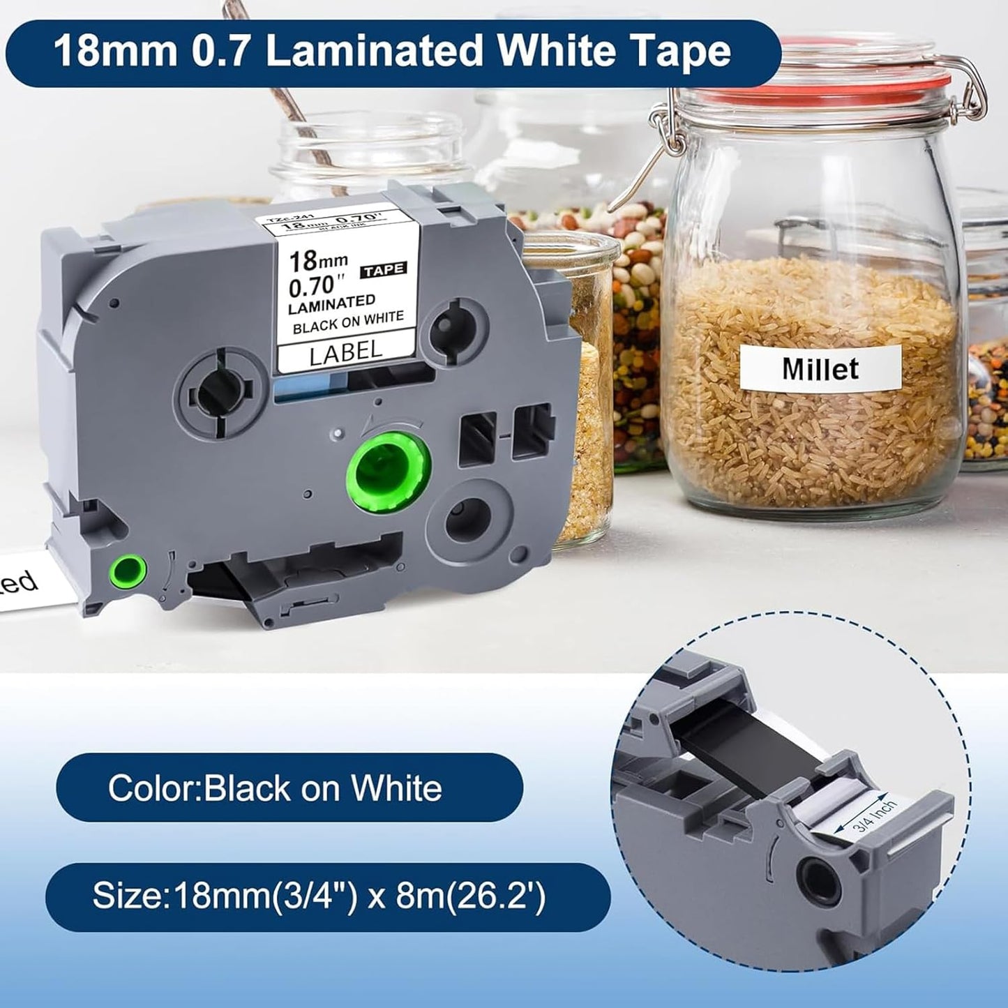 TZe Tz Tape 18mm 0.7 Laminated White Compatible for Brother Label Maker, 3/4 inch P-Touch TZe-241 TZc-241 Refills for Ptouch PT-1890 PT-D600 PT-D400 D410 PT-1880, Black Ink on White, 4 Pack