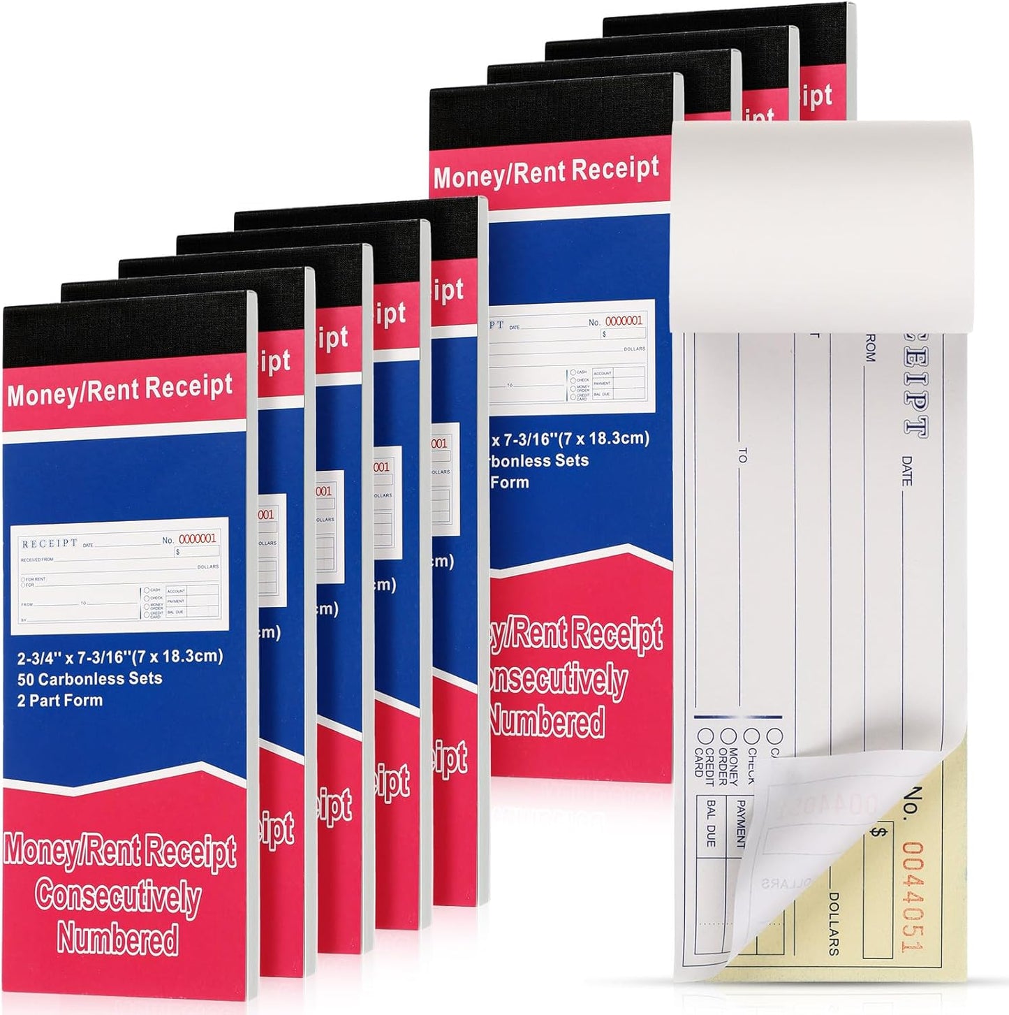 Crtiin 10 Pads Money and Rent Receipt Book 2.75 x 7.2 Inch Bound Cover 2 Part Carbonless Receipt Book with Carbonless Copies Receipt Log Book 50 Sets Per Book