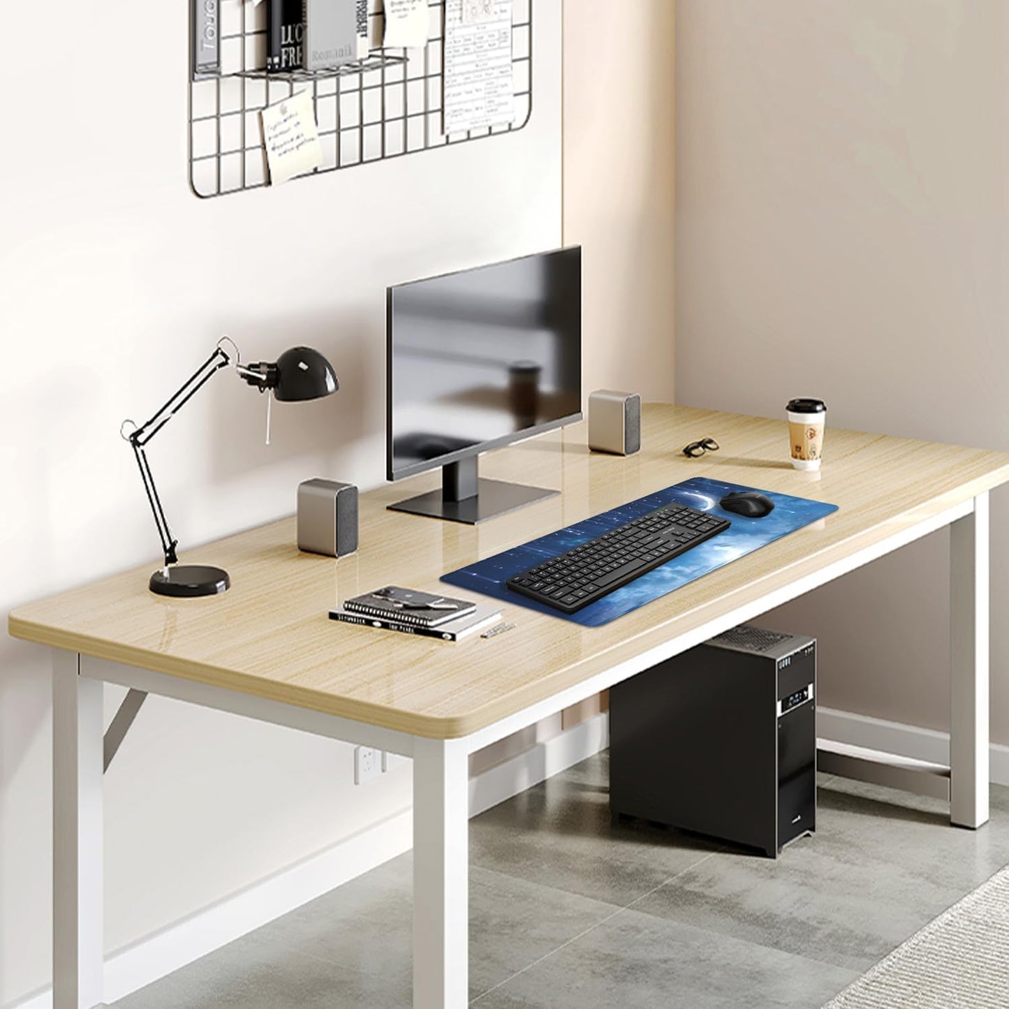 Blue Sky Stars Moon Desk Pad Mouse Pad,Large XL Meteor Showers Mouse Mat with Stitched Edges,Non-Slip Rubber Base Mousepad for Office PC Keyboard Laptop and Home Work Desk Mat(27.5X11.8 in)