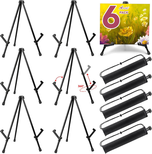 AROIC 6 pack 14'' Tabletop Easels, Black Steel Table Top Easels for Display, Adjustable Portable Table Top Easel for Paintings, Signs, Posters,Frame Pictures(with 6 Bags)