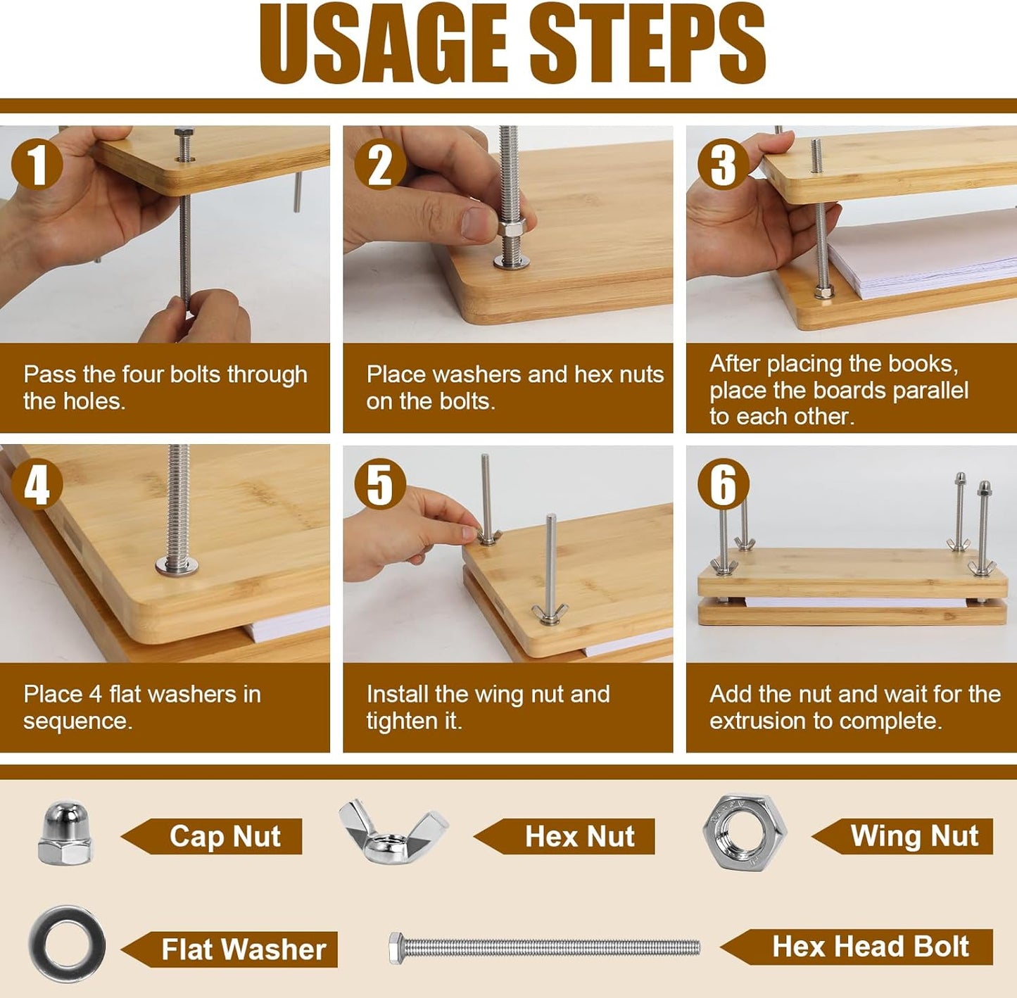 Book Binding Kits for Beginners, 7.9”x11.6” Inch Wooden Book Press, Bookbinding Kit Bookbinding Tools with Bone Folder, Awl, brush, Cloth, Needles for DIY Bookbinding, BookRepair, Handmade Crafts