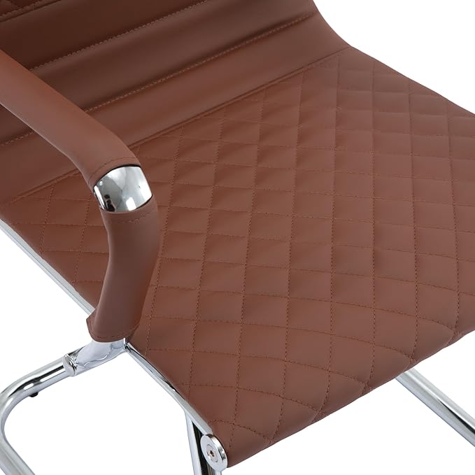 Office Guest Reception Chairs Set of 4 - Modern PU Leather Conference Room Chair With Mid Back for Waiting Room, Desk - Coffee