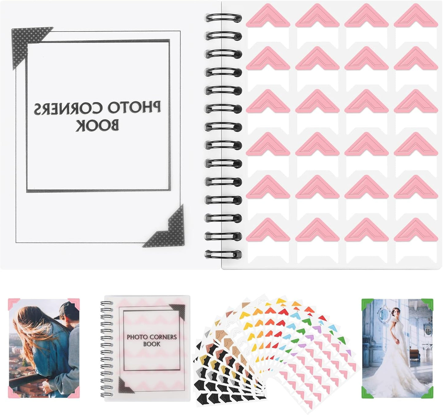 GOONAVI 15 Sheets 360 PCS Multicolor Acid-Free Photo Corners Notebook, Self-Adhesive Photo Corners for DIY Photo Album Journal, Photo Corner Stickers for Trip Journal Memory Book