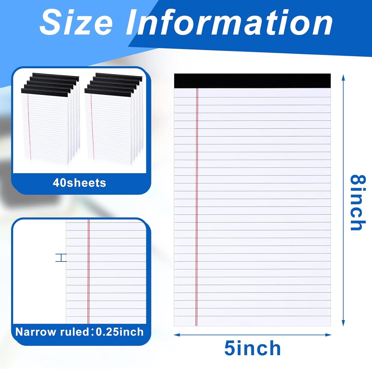Gueevin 200 Pcs Legal Pads 5x8 Inch Note Pads Lined Small Notepads Bulk Wide Ruled Writing Paper 5 x 8 Mini Notebook for School, College, Office, Classroom Supplies, 40 Sheets (White)