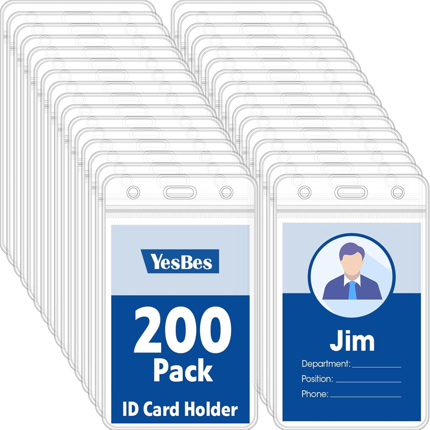 200 Pcs Vertical Badge Holders, Waterproof ID Badge Holder, Clear ID Card Holder with Resealable Zip for Proximity Cards, RFID, Credit Cards