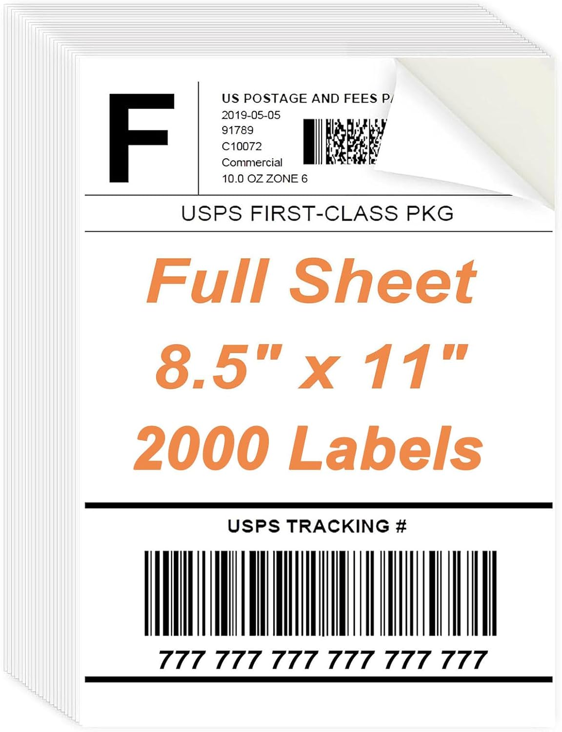 8.5" x 11" Sticker Paper for Inkjet Printers - 2000 Sheets Full Sheet Shipping Labels Printable Full Page Labels 8.5×11 White Sticker Paper for Laser Printing - Matte