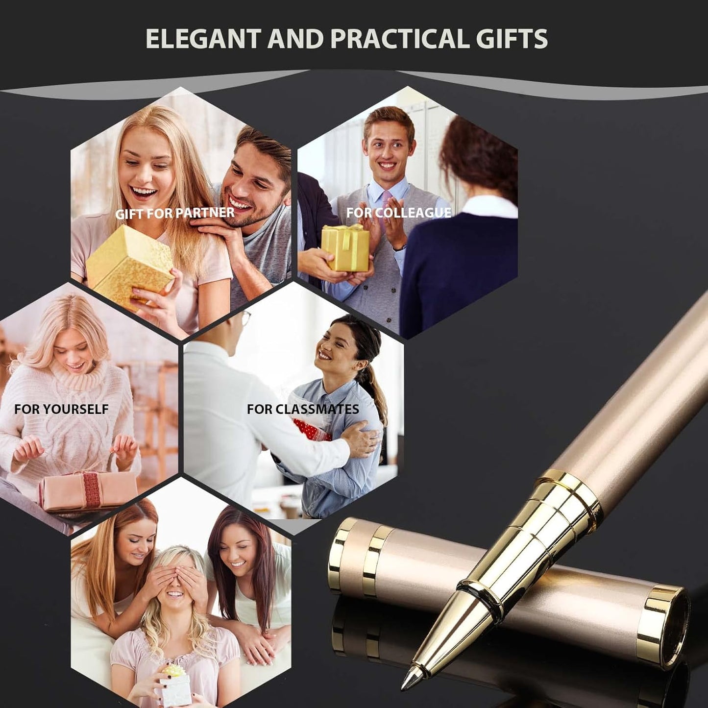 cheericome Luxury Ballpoint Pen - Professional & Executive, Perfect for Silky Smooth Writing, with Gift Box, Nice Pen for Men & Women, 2 Extra 0.5mm Black Refills - Gold