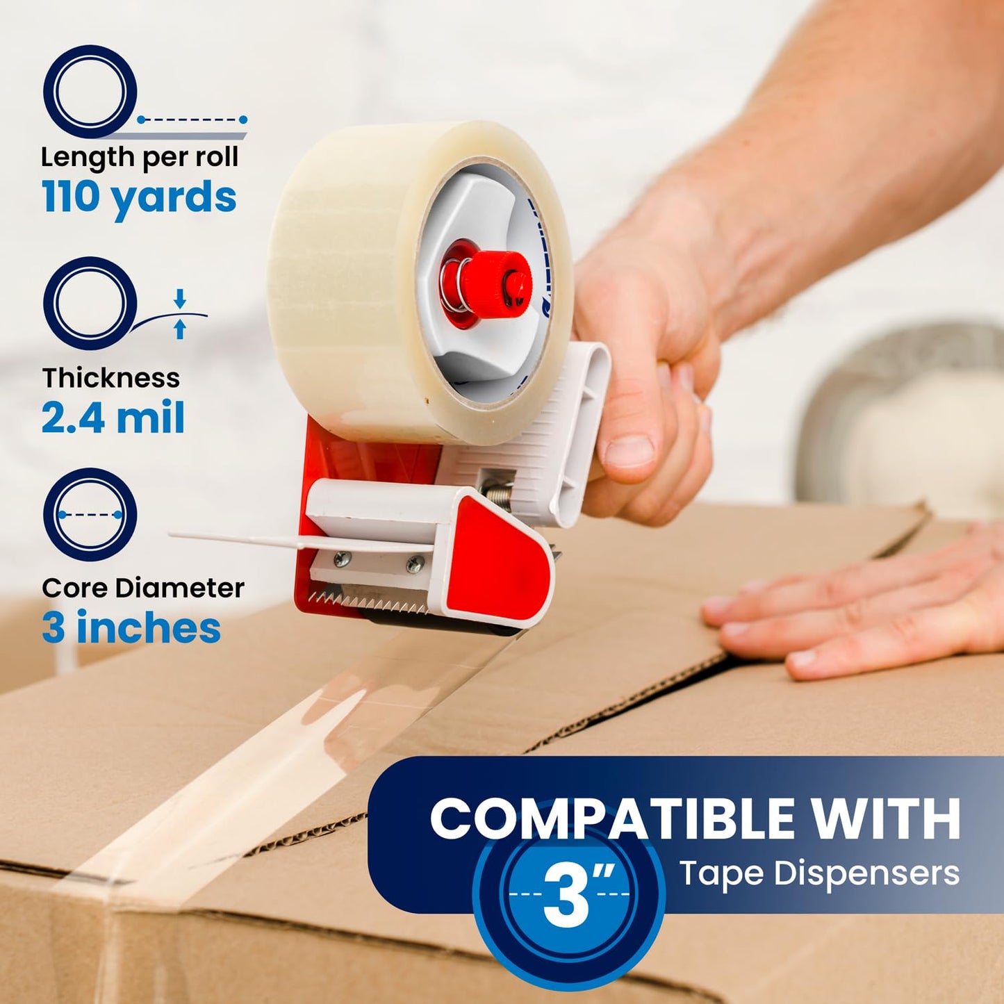 36 Rolls | 2.4 mil Clear | 110 Yards Each (3960 Yards Total) | 2" Premium Packing Tape Heavy Duty Packaging Tape for Shipping Moving Stronger Thicker
