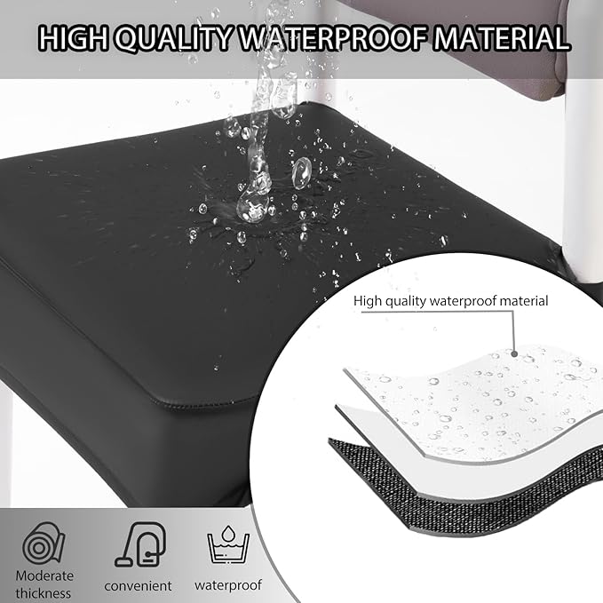 CWK Waterproof PU Leather Dining Chair Covers Set of 1-Stretchable Chair Seat Slipcovers, Removable & Washable Protector for Dining Room,Home,Office,Wedding,Rear Covers (PU-Black)