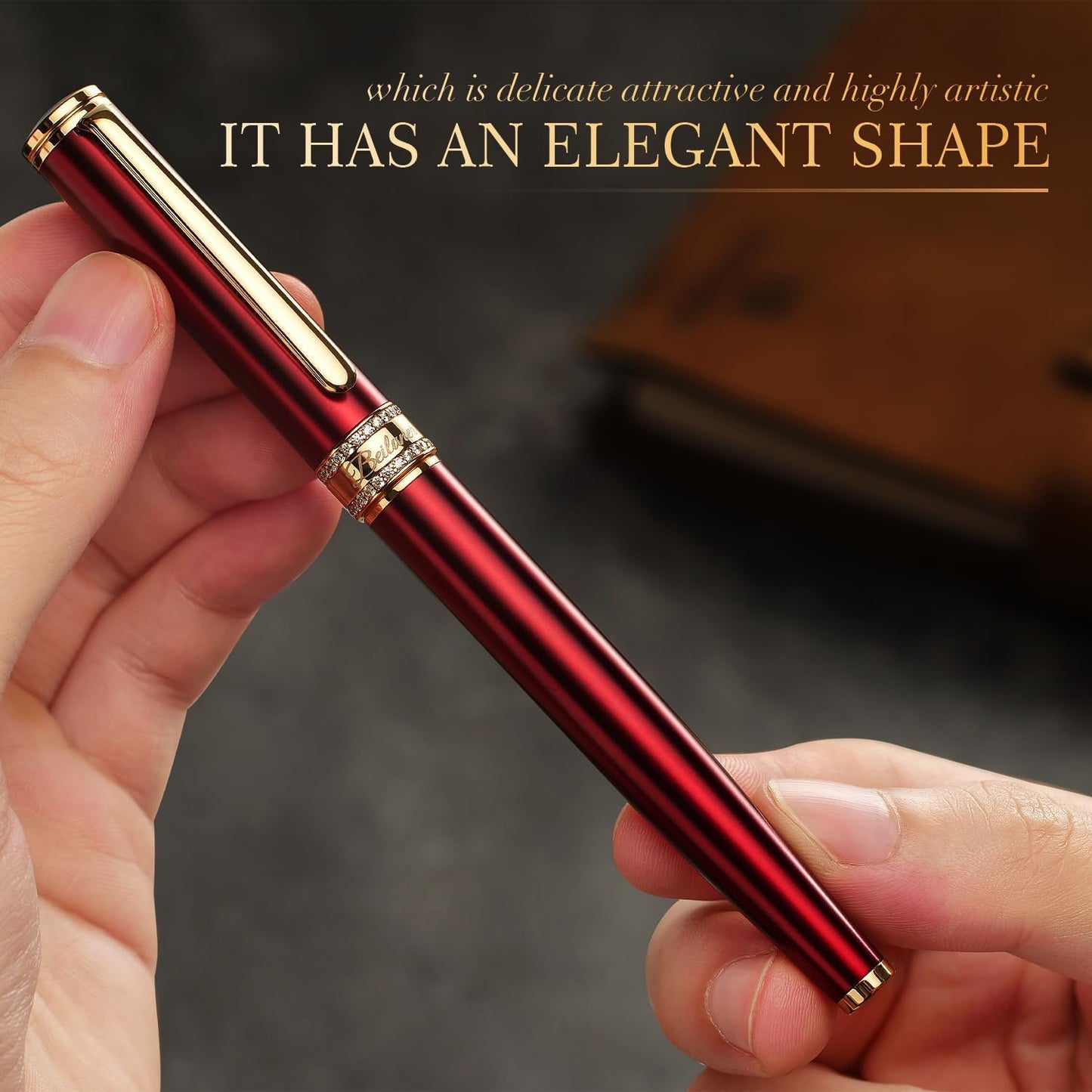 BEILUNER Luxury Rollerball Pen, Diamond-Studded Cap Design, 24K Gold Finish, Noble and Elegant, Schneider Ink Refill, Fancy Pen Gift Set for Women & Men, Executive Office, Nice Designer Pens