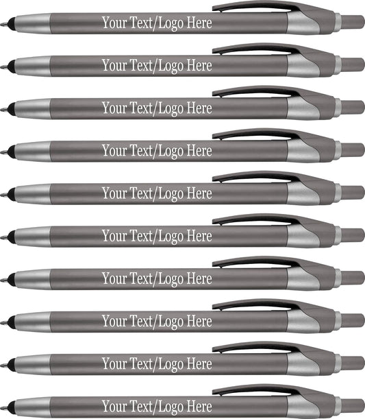 Personalized With your Custom Logo or Text Pens-Pack of 450- for Marketing, Parties, and Events, 2 in 1 Capacitive Stylus & Ballpoint Pen Compatible With Touchscreen Devices, Black Ink, Grey Pens