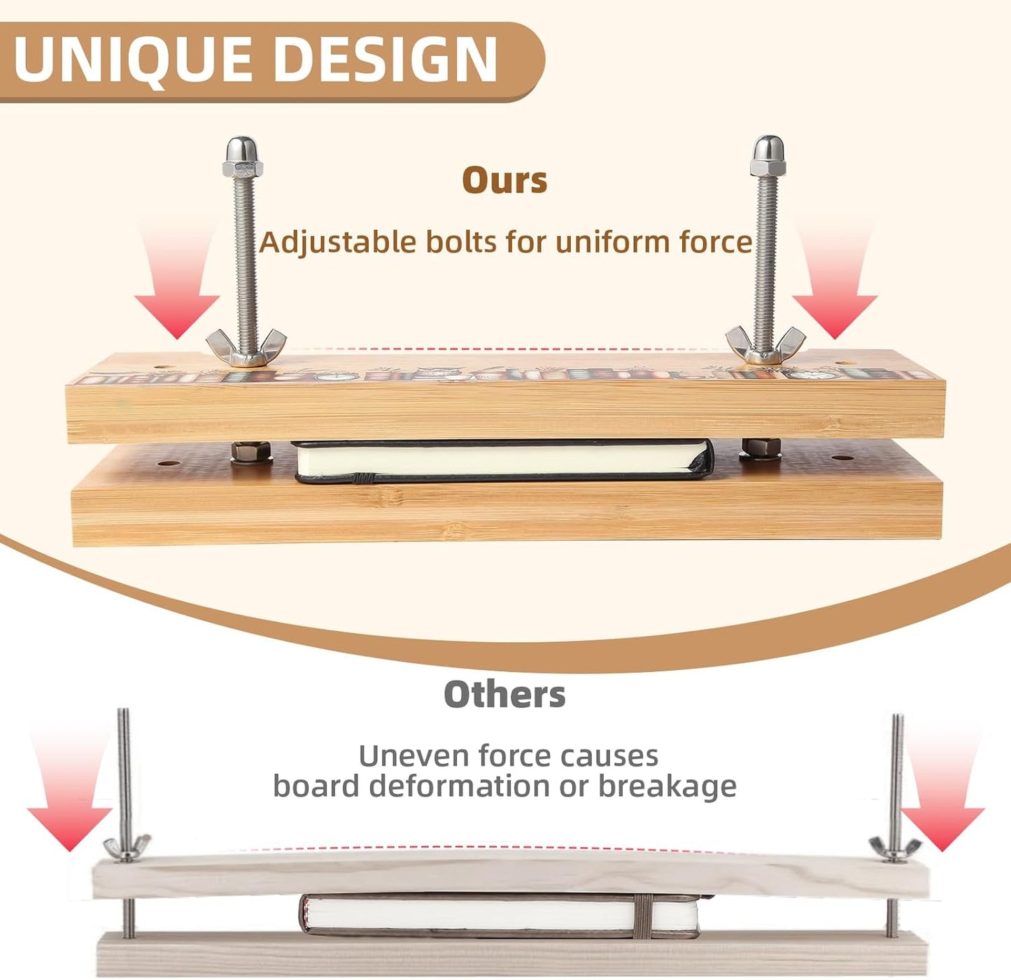 OopsifyMe Bamboo Book Press for Bookbinding, Paper Press, DIY Crafts - 11.8x3.1, Multiple Hole Positions for Various Spine Sizes, Streamlined Edge for Glue and Grip, Book Binding Kits.