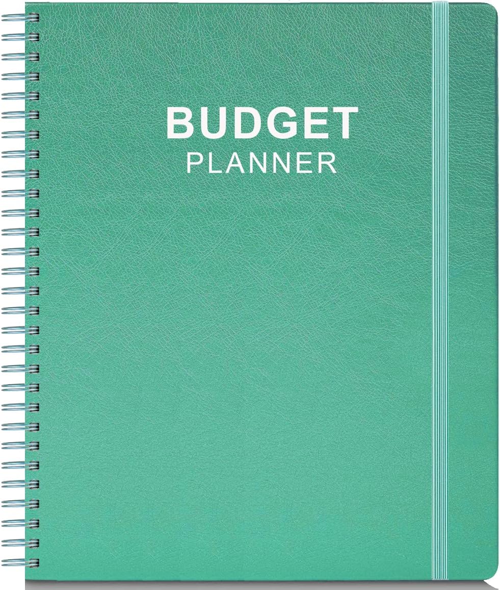 Budget Planner - 8" x 9.5" Monthly Budget Book with Expense Tracker Notebook, 2023-2024 Budgeting Book and Financial Planner to Control Your Money. Large Size, PU Leather, Teal
