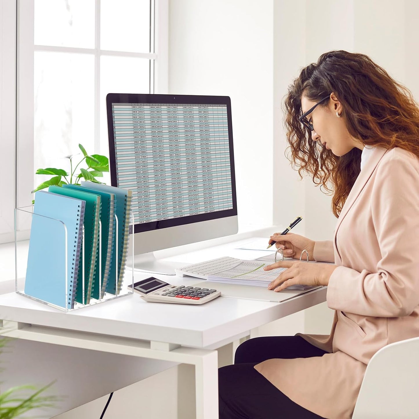 Suzile Clear Acrylic Magazine File Holder with Vertical Compartments Desk Organizer Book Rack for Desk Sorter Paper Folder Office Accessories(Stylish,7 x 6.9 x 6.3 Inch)