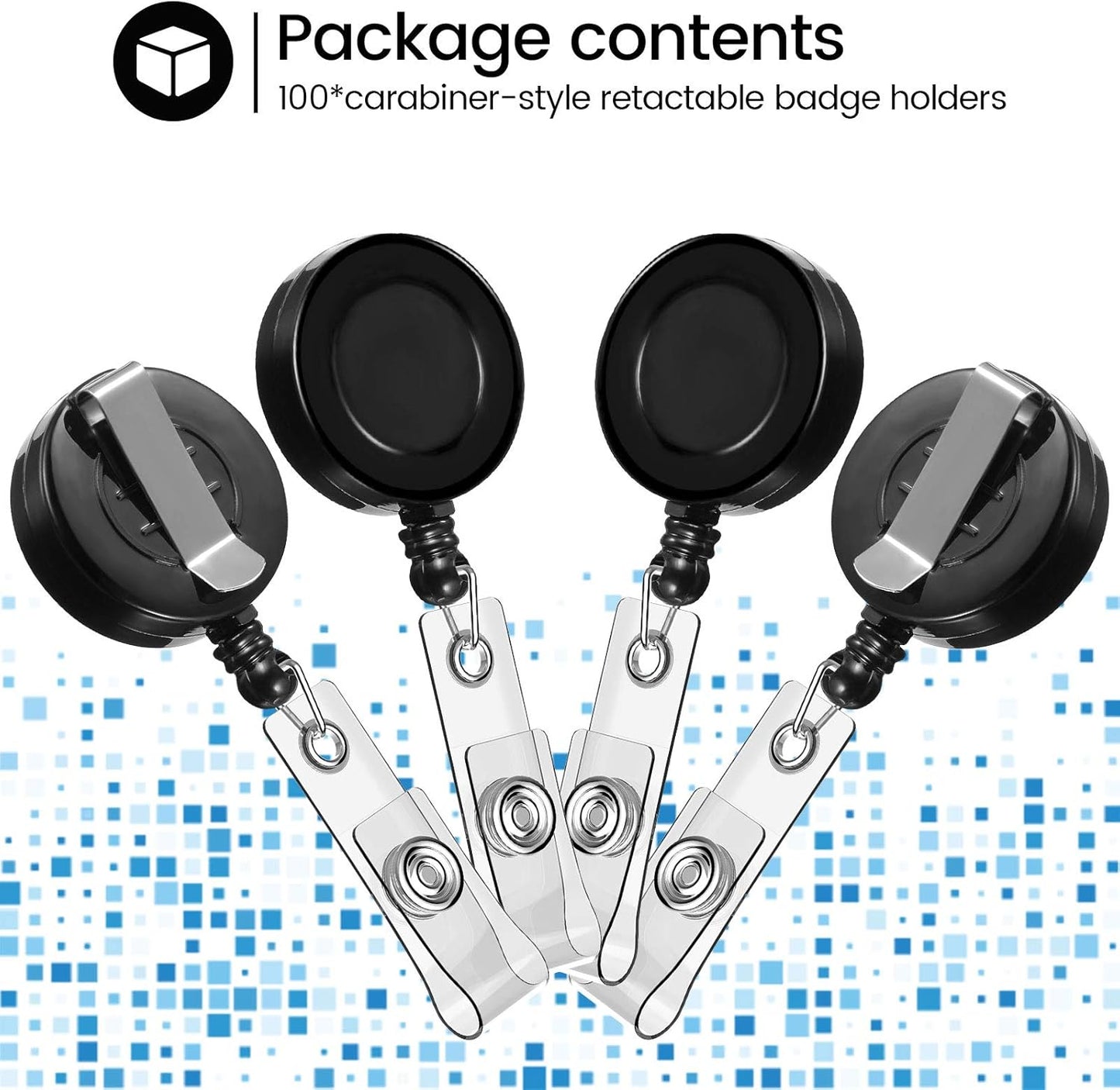 Zonon 100 Pcs Retractable Badge Reel Clips ID Card Holder Reel with Metal Belt Clip for Hanging Cards Key Chains, Name Badge Holders for Nurses Teachers Students(Black)