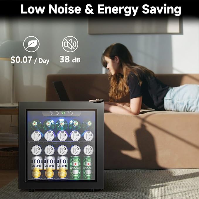 Beverage Refrigerator Cooler - 12 Bottle 50 Can Mini Fridge with Glass Door, Soda Wine Beer Drink Fridge - Small Refrigerator for Office Home Bedroom Dorm Bar, 1.3 Cu.Ft, Black