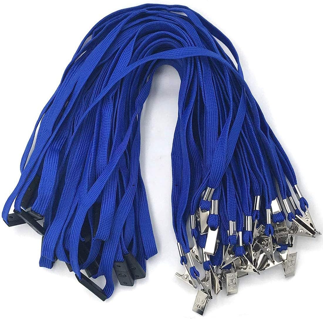 Bird Fiy Lanyards Breakaway Bulk Blue Lanyards Neck Flat Safety Badge Lanyard Bulldog Clip (Blue, 50 PCS)