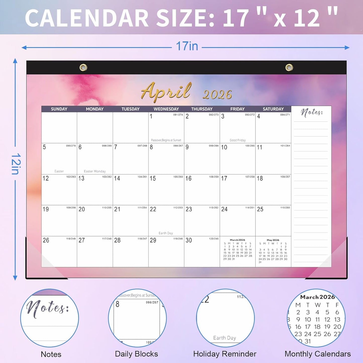 Gannyfer Desk Calendar 2025-2026, 18 Monthly, July 2025 - Dec 2026, Large Yearly Desktop/Wall Calendar 2026 with Plastic Cover Hanging String Corner Protectors, 17" x 12", Organizers for Office, Home and School