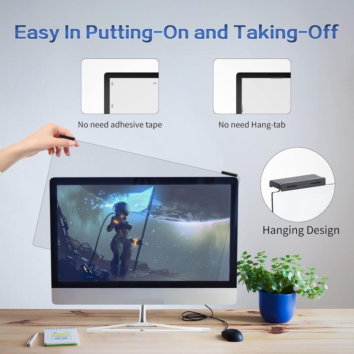 Computer Privacy Screen Filter 21.5 Inch, 9H Hardness Hanging Computer Screen Privacy Shield Compatible with 16:9 Widescreen Monitor, Eye Protection and Blue Light Blocks………