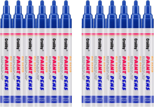 Blue Paint Markers, 12 Pack Oil-Based Waterproof Quick Dry Permanent Paint Pen Set for Rocks Painting, Wood, Fabric, Plastic, Canvas, Glass, Mugs, Metal, Tire, Stone, DIY Craft