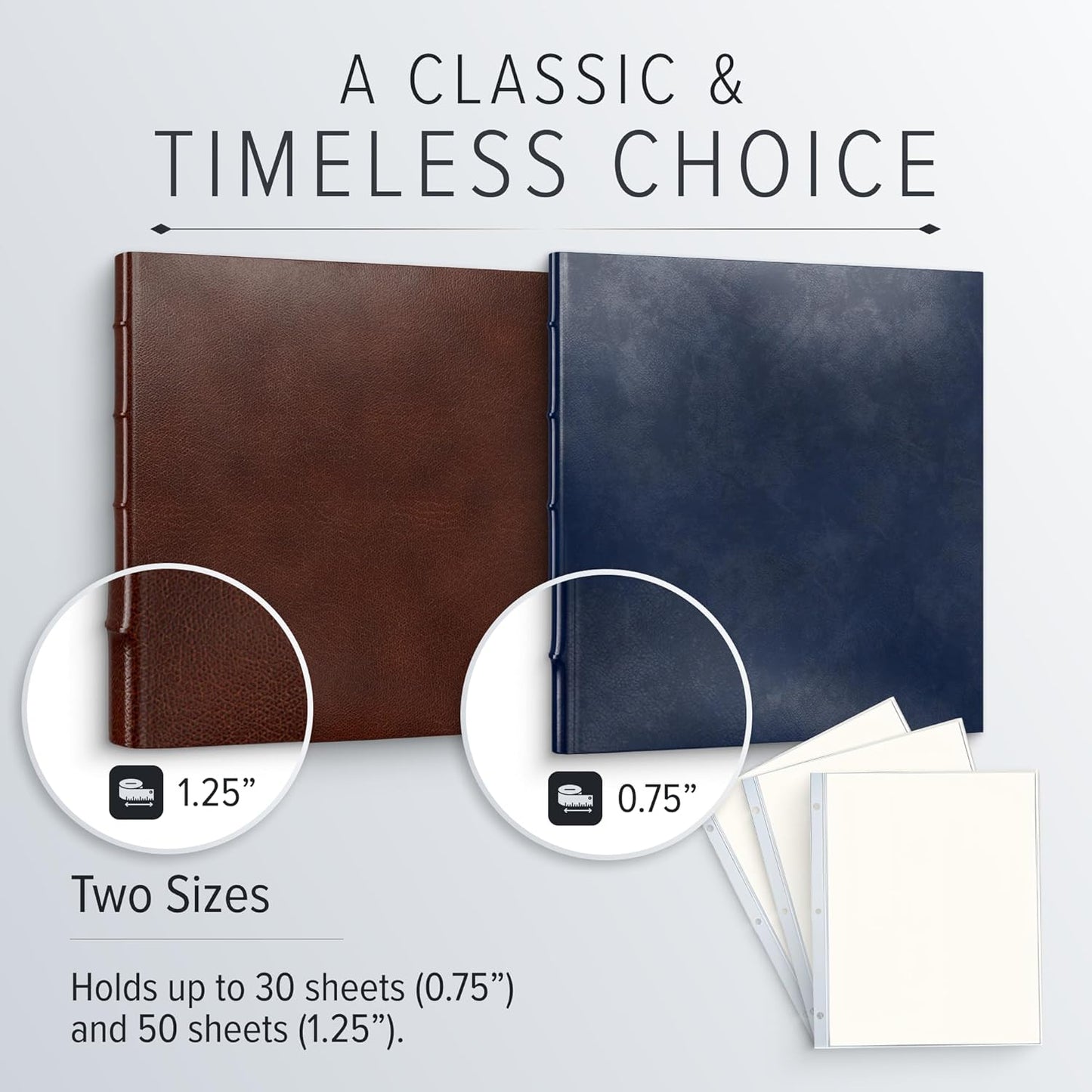 Gallery Leather 3 Ring Binder with Plastic Sleeves, Includes 10 Sheets, Sheet Size: 8.5" x 11" - Presentation Binder Rings with Hubbed Spine, Thick: 1.25" Freeport Slate