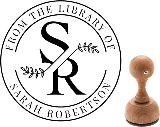 Custom Personalized Book Stamp Wood Handle from The Library of Ex Libris Stamper Name Stamps for Books Bookplate Book Lovers (Wood Handle Stamp 1 Piece)