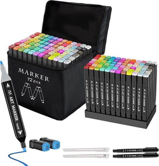 Banral Alcohol Markers Set, 72 Colors Dual Tip Alcohol Based Art Marker for Artists, Permanent Drawing Markers for Adult Coloring Sketching Illustration with Case and Holders