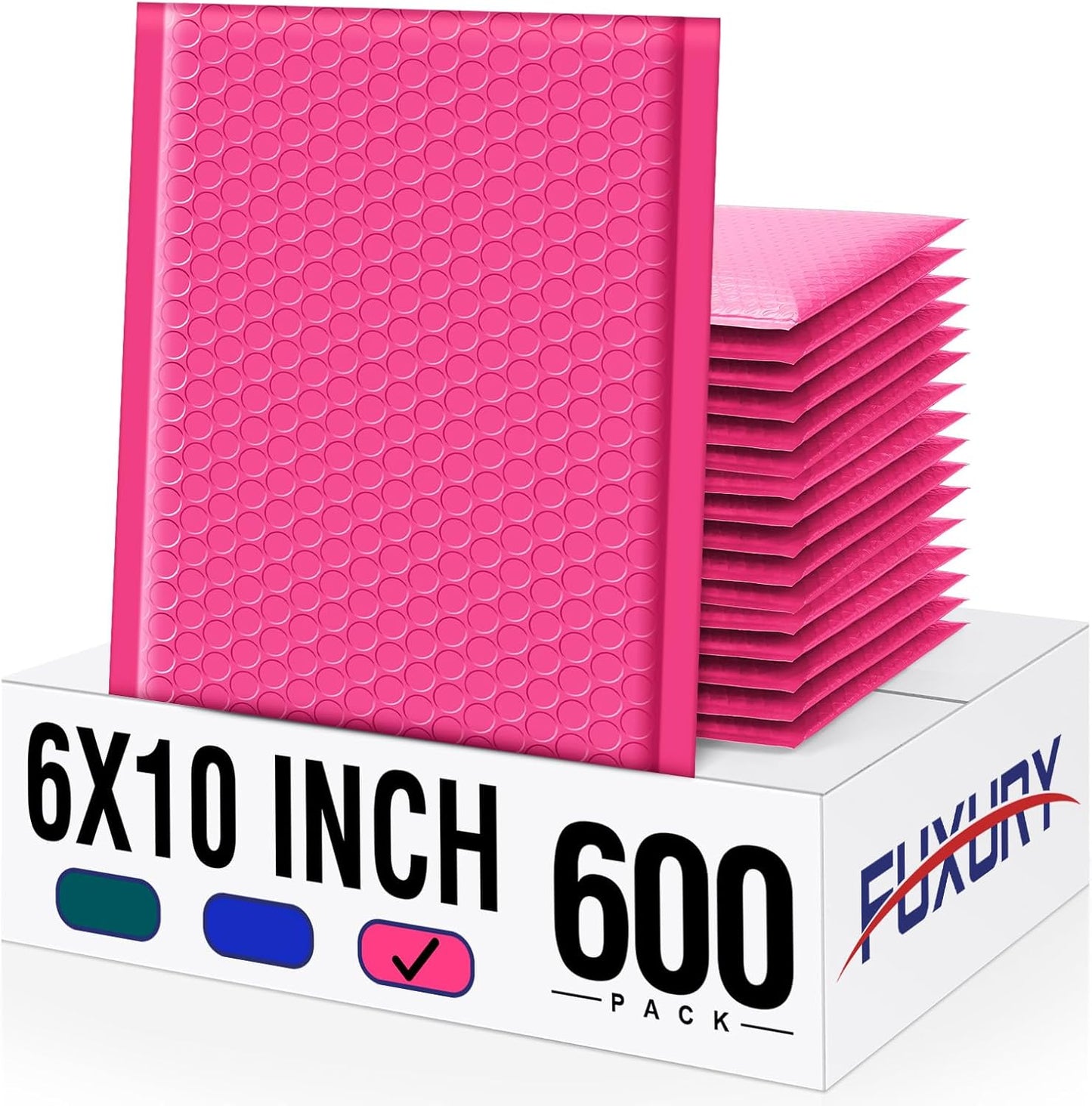 Fuxury Bubble Mailers 6x10" 600 Pack Pink Thick Padded Envelopes Usable Size 6x9" Mailing Envelopes Bubble Padded, Shipping Bags for Mailing,Packaging, Small Business, Boutique, Bulk #0