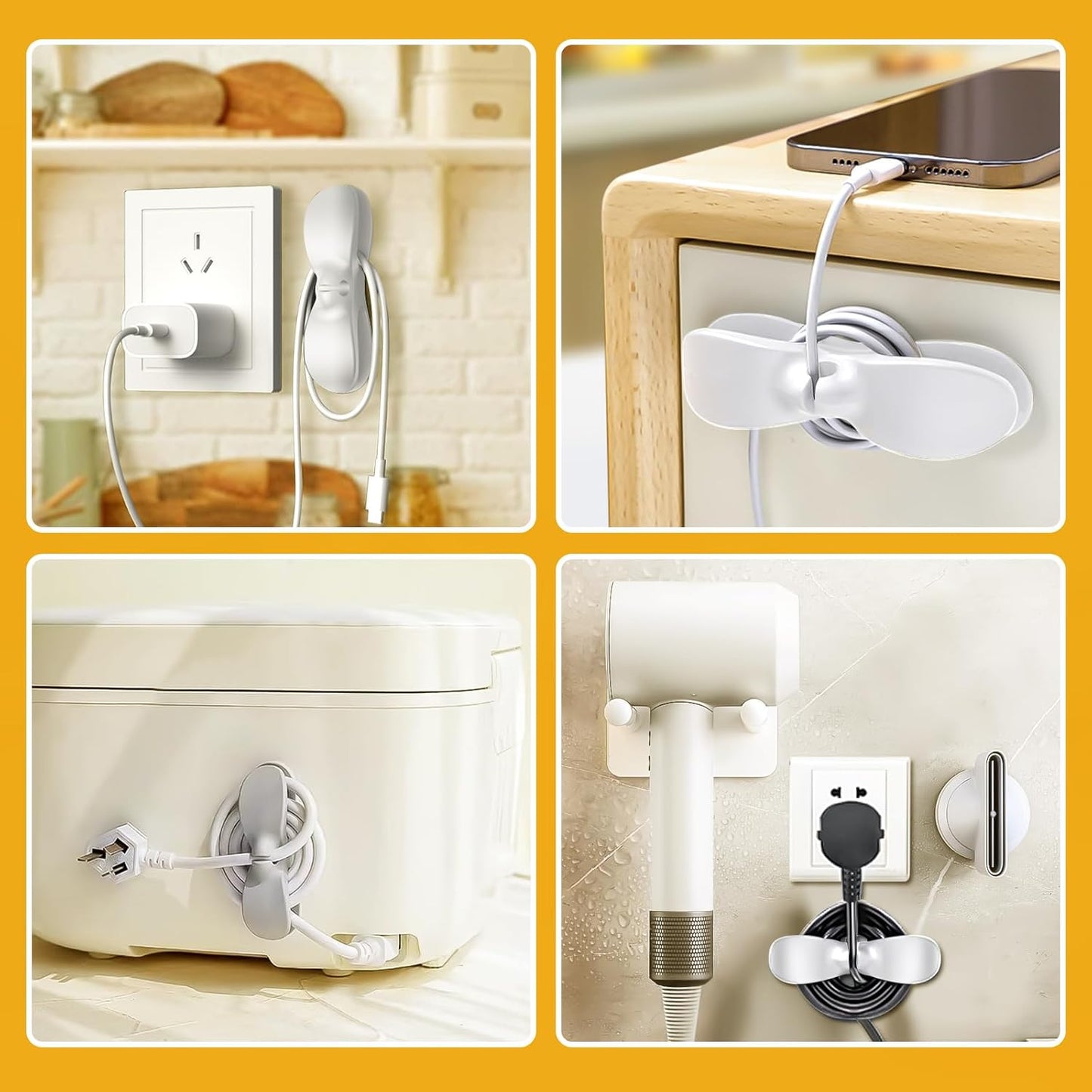 Cord Organizer for Kitchen Appliances, 4 Pack Appliance Cord Organizer Stick On, Cord Wrapper, Cord Holder, Cord Keeper, Kitchen Gadgets for Pressure Cooker, Kitchenaid Mixer, Coffee Maker