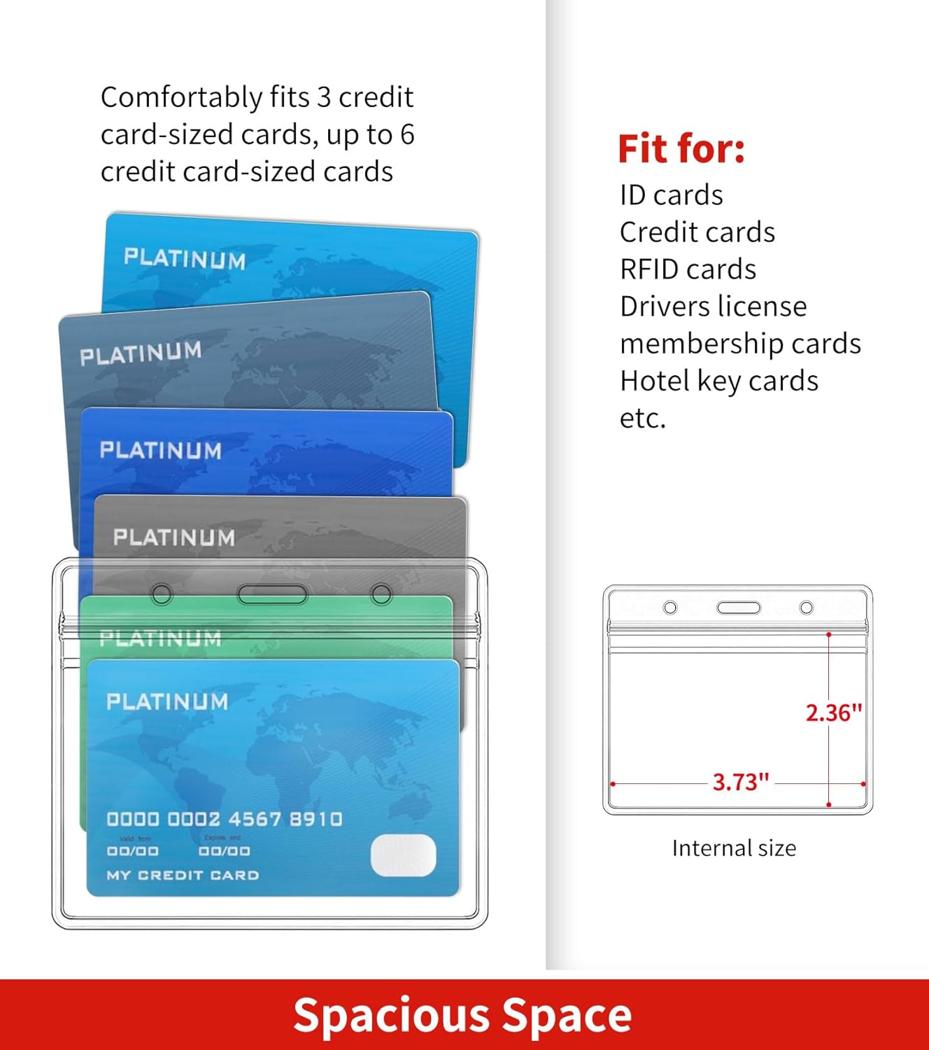 50 Pack Horizontal Clear Name ID Badge Holder for Lanyards