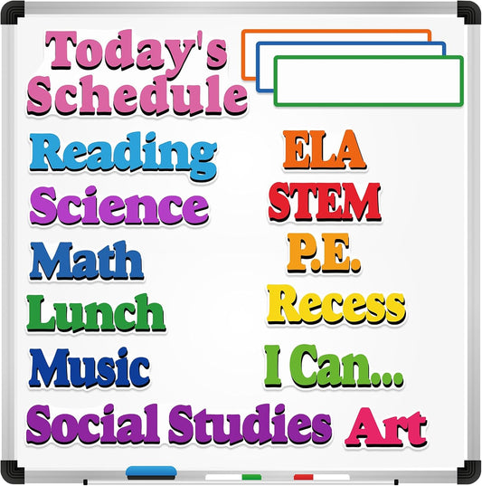 16 Pcs Classroom Schedule Magnets Reusable Today's Schedules Magnetic Course Labels with Dry Erase Blank Magnetic Labels for Bulletin Board Whiteboard Homeschooling (Course Schedules)