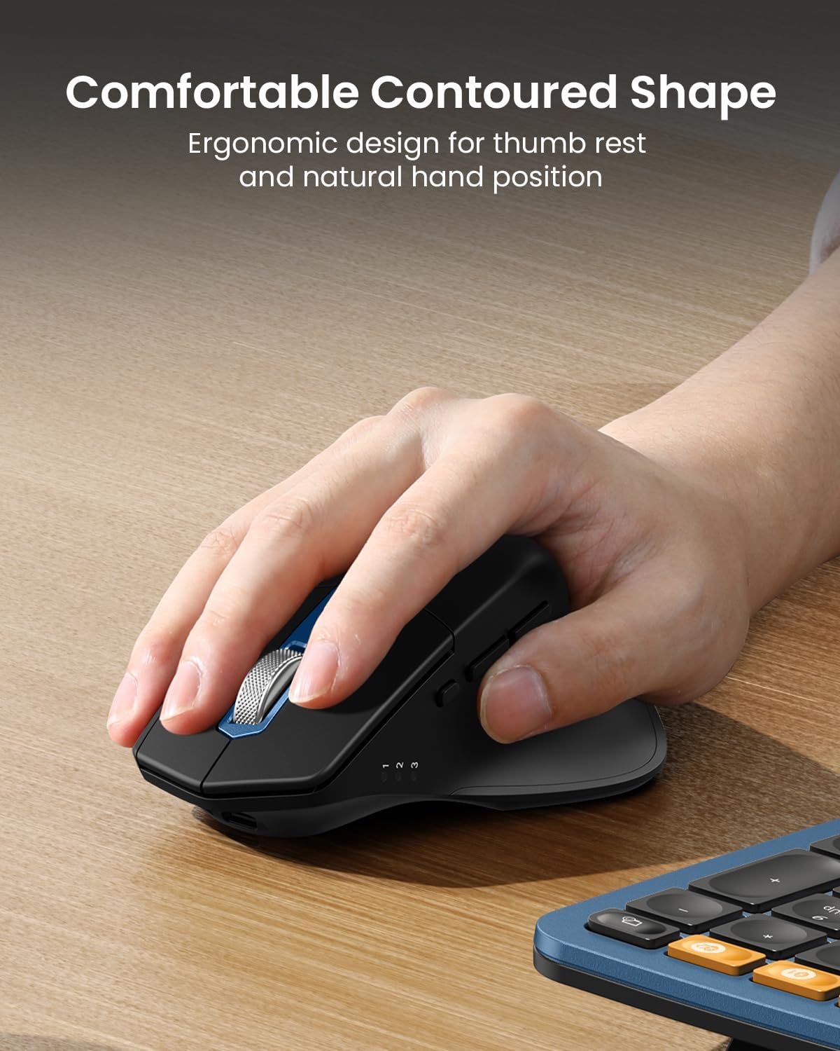 ProtoArc Ergonomic Wireless Keyboard Mouse, EKM01 Plus Full Size Ergo Bluetooth Keyboard Mouse Combo, Split Design, Wrist Rest, Multi-Device, Rechargeable, for Windows/Mac OS - Blue