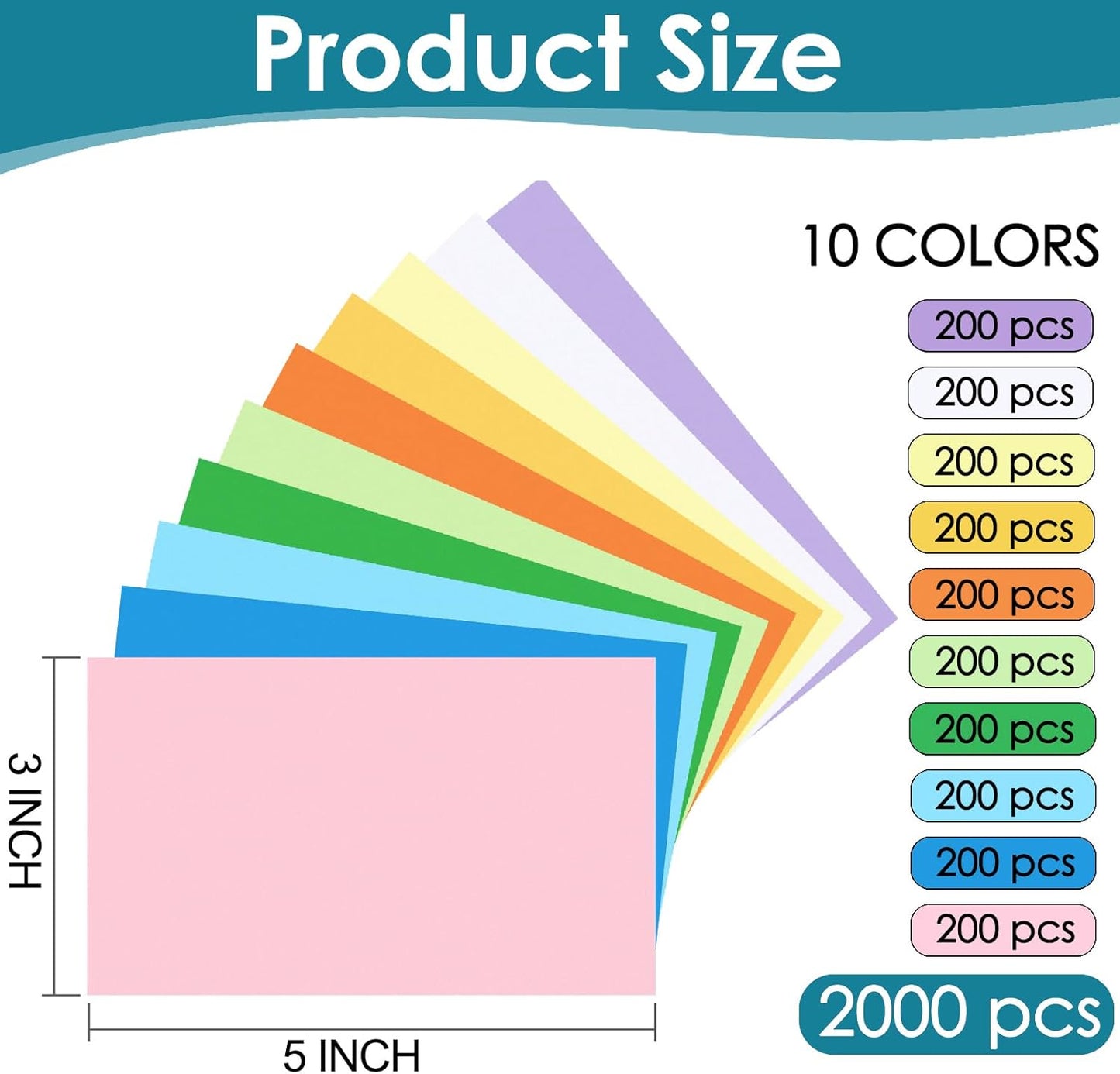 2000 PCS Blank Index Cards 3x5 Inch Colored Flash Cards Study Cards Flashcards Note Cards for Learning School Supply College Office, 10 Colors